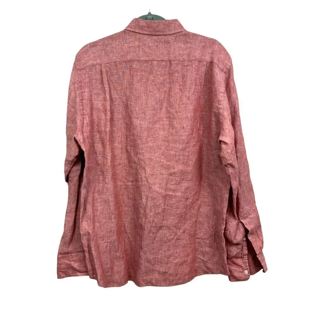 J. Crew Mens Linen Button Down Shirt Slim Long Sleeve Pen Pocket Red Sz L*